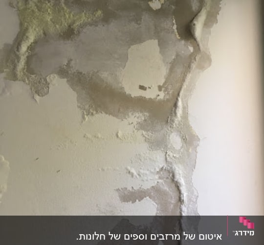 קיר עם סימני רטיבות ותיקוני איטום